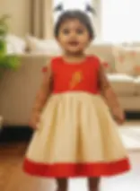 Orange Golden Feather Tissue Readymade Kerala Kasavu Kids dress 1 Year Main View