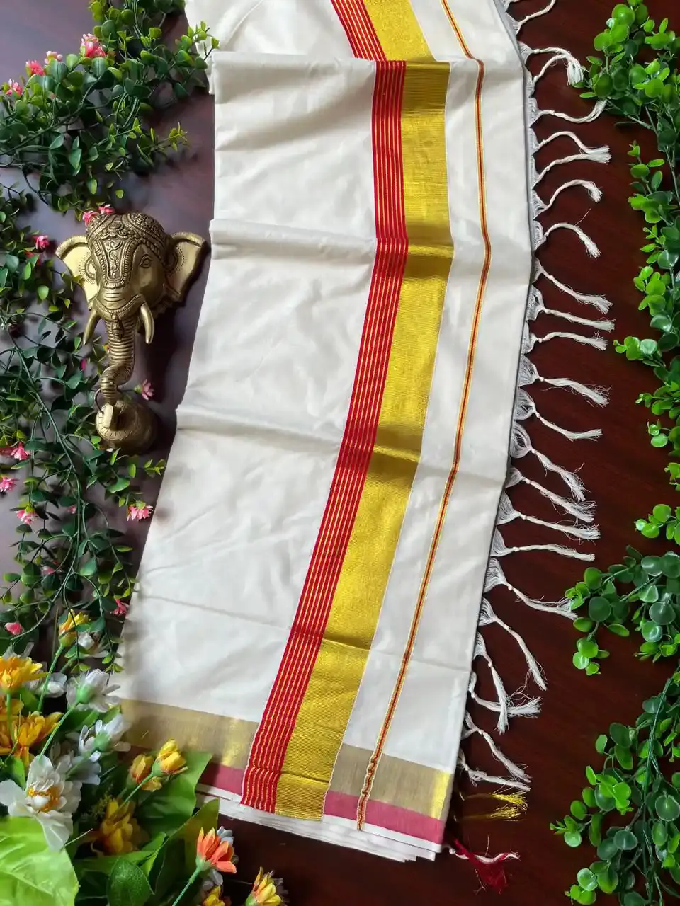 Thumbnail: Balaramapuram Kasavu Cotton Saree with Running Blouse