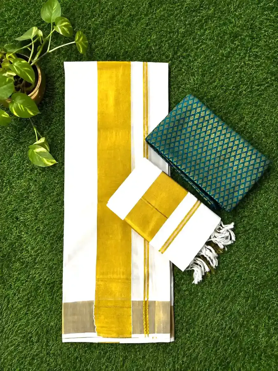 Premium Zari Tussel Cotton Kasavu Set Mundu with Blouse main view