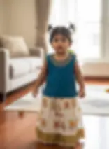 Peacock Blue Bloom Cotton Readymade Beads Work Kerala Kids Dress 1 Year Kids Main View