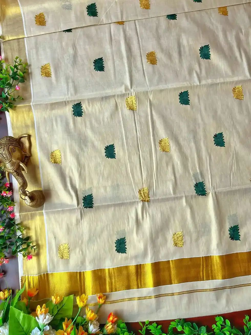 Thumbnail: Tiny Lotus Kerala Kasavu Saree with Blouse