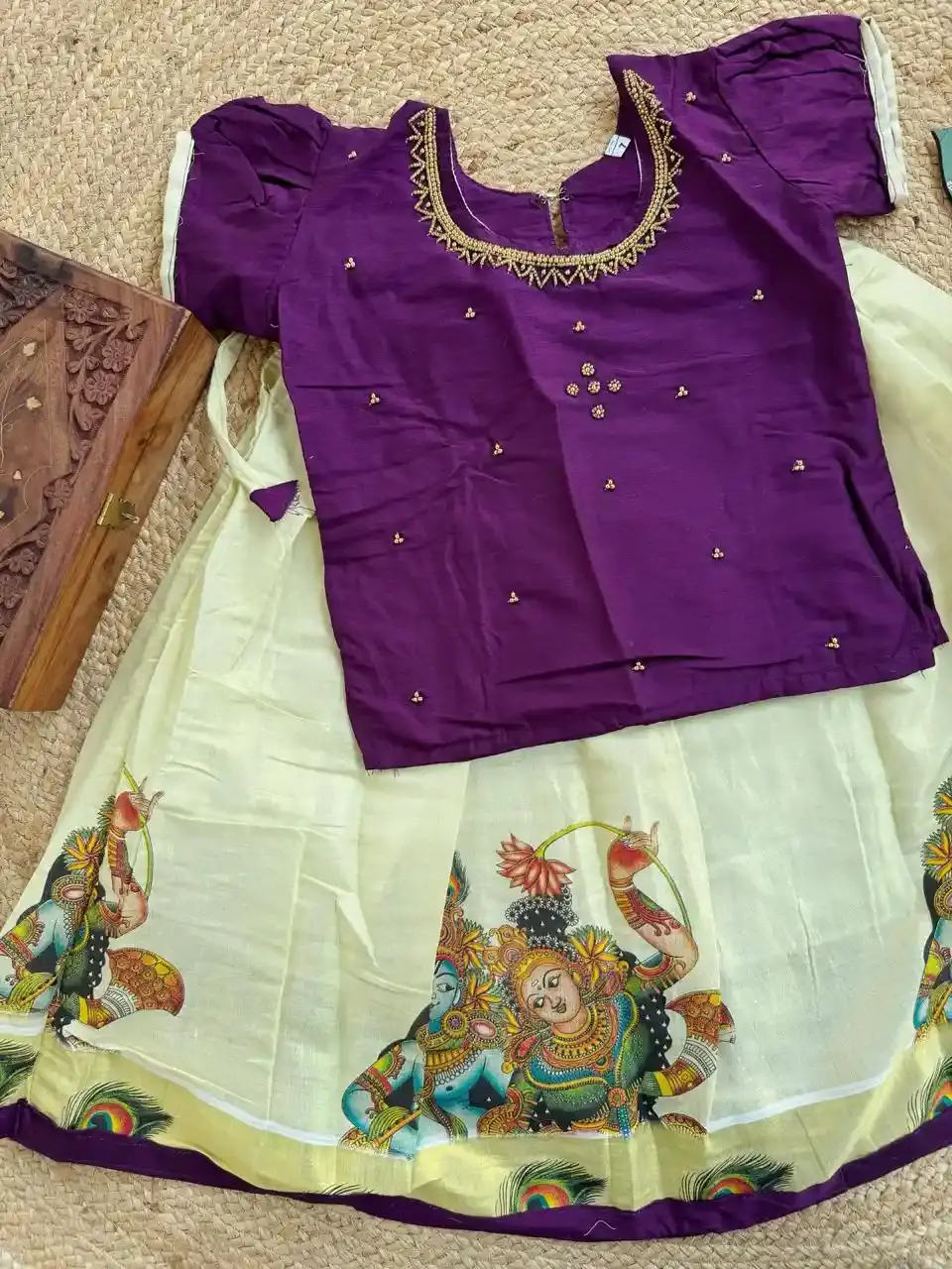 Grape Mural Stone work 7 Year Kid Kasavu Readymade Dress top view