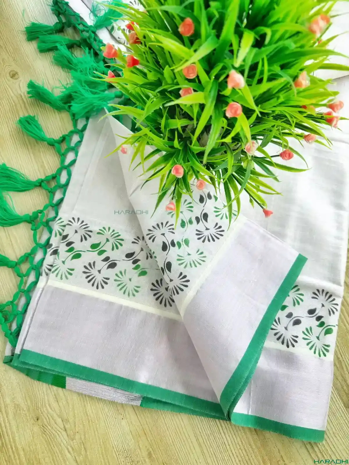 Emerald Green Floral Designer Blush Pink Silver Tissue Saree with Blouse