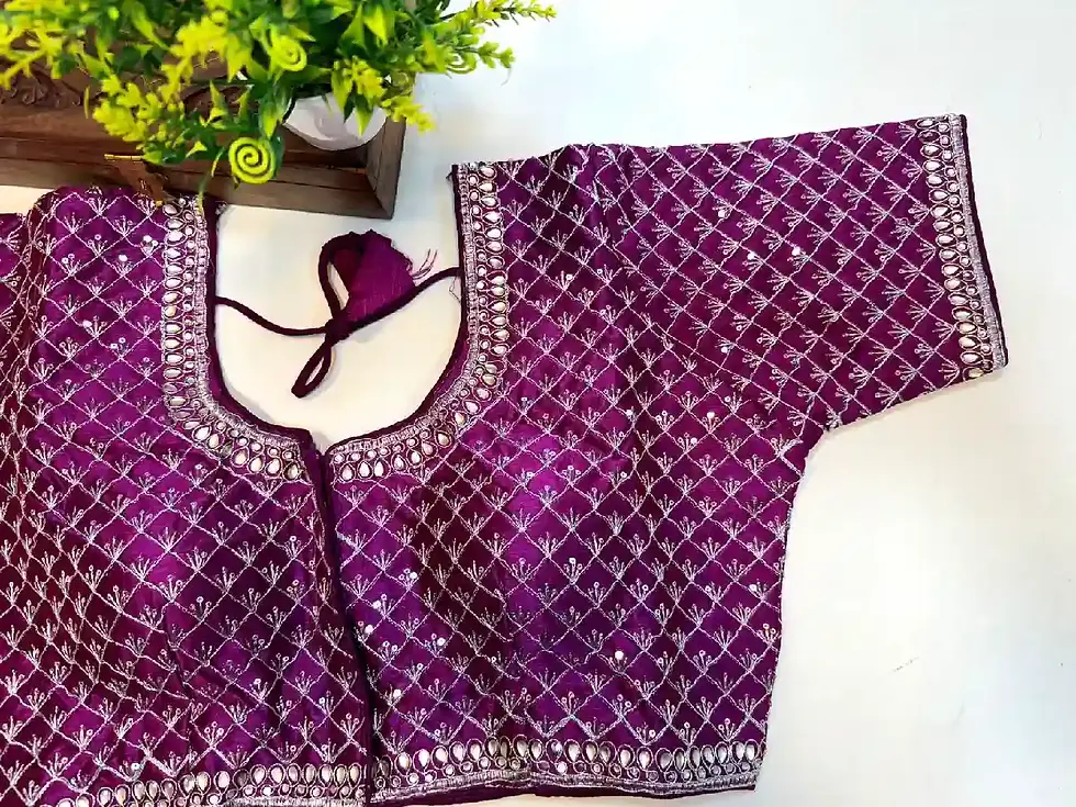 Silver Sequin Work Embroidery Purple Readymade Blouse side view