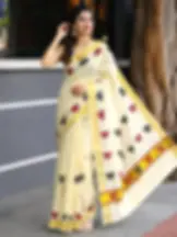 Black & Maroon Lotus Temple Kasavu Tissue Saree main view