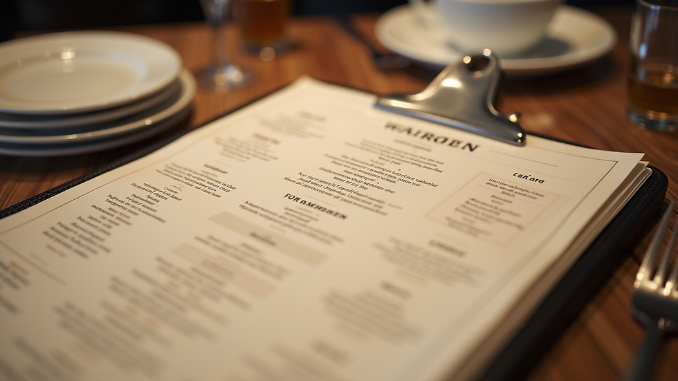 Close-up view of a menu with allergen labels