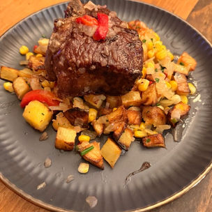 Lamb Loin Chops on Corn Hash