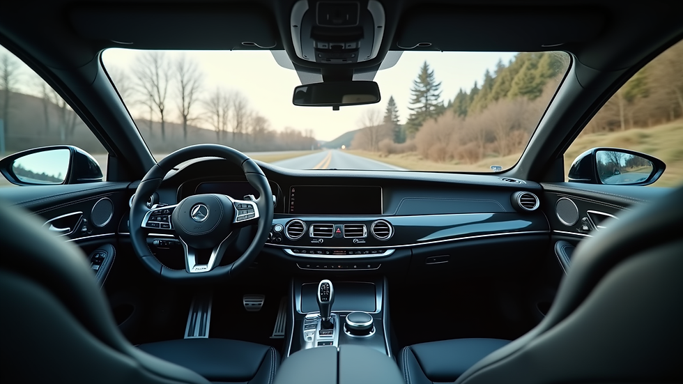 Eye-level view of a luxury car interior being detailed