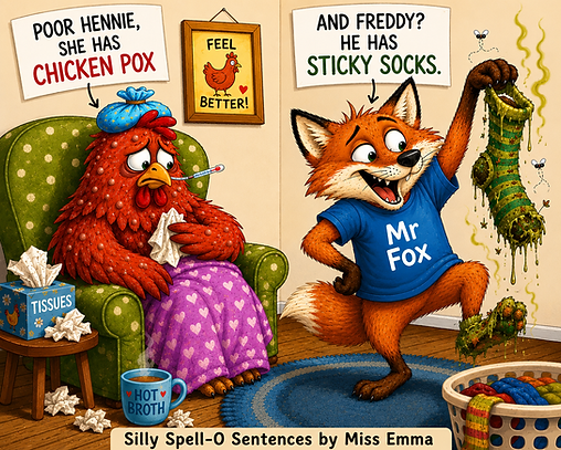Silly Spello Sentences - Hennie and Freddy