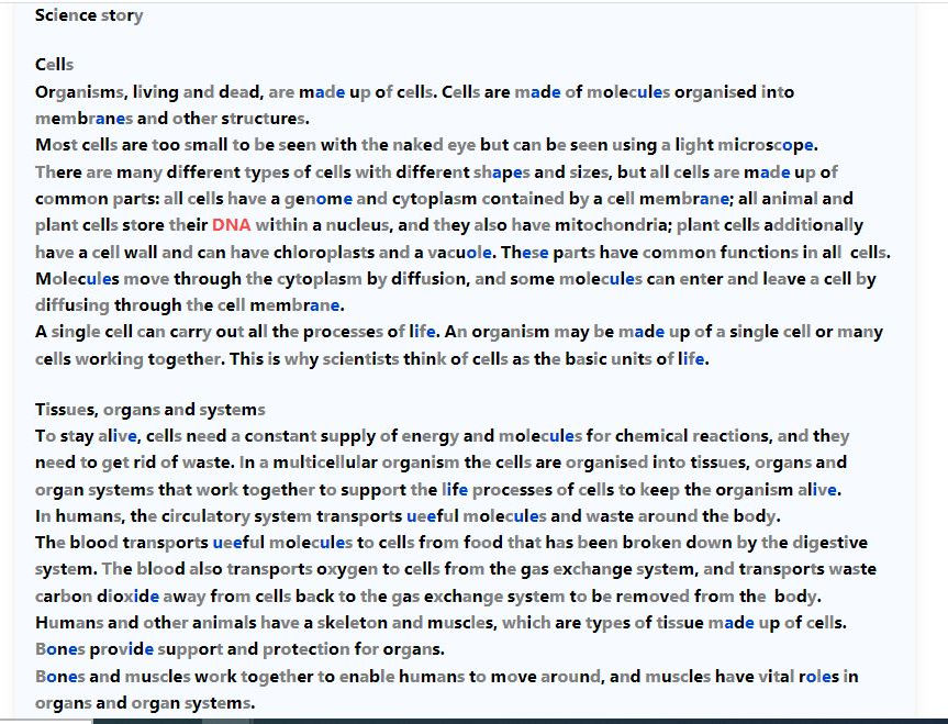 Code Mapped Science work  Year 7