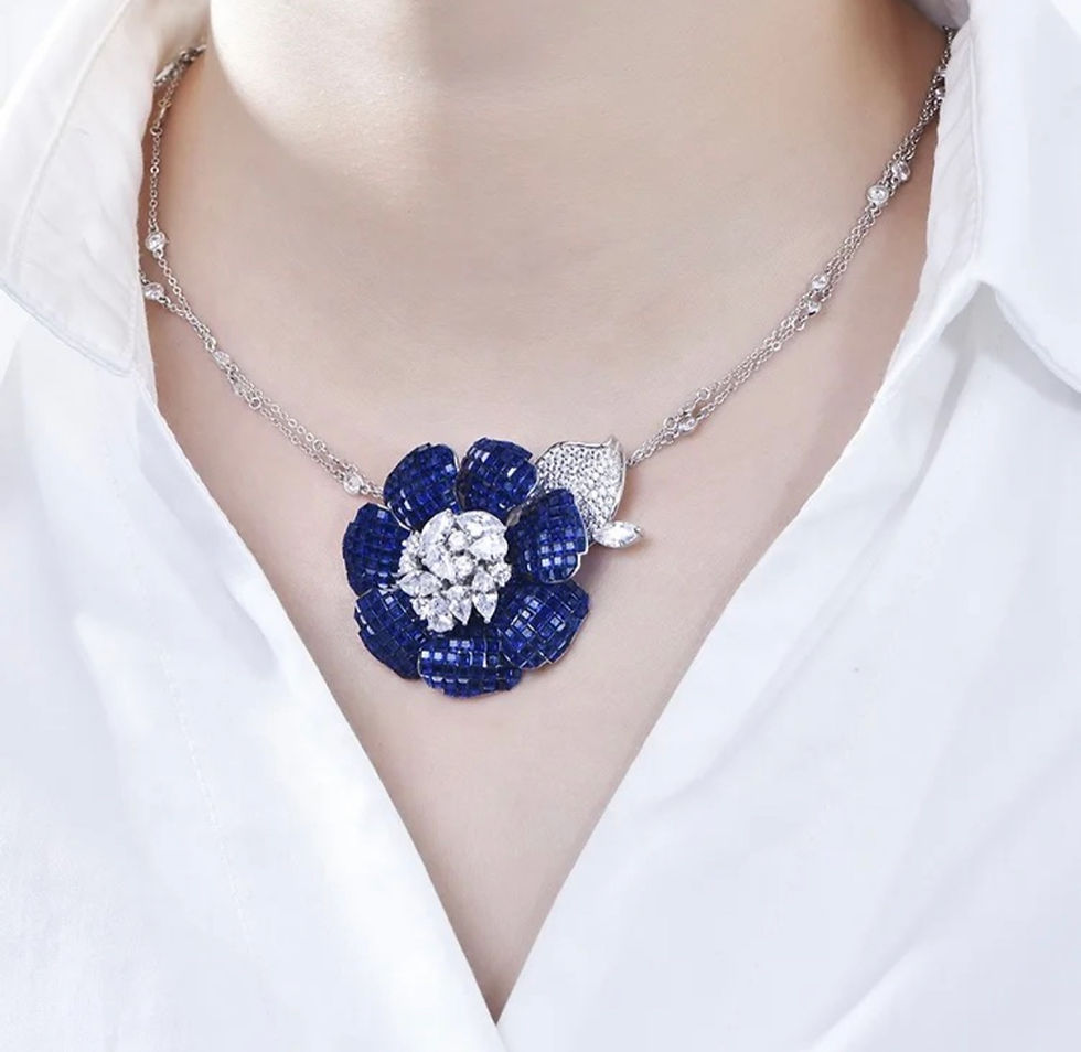 الصورة المصغرة: طقم luxury قلادة + أقراط ورد أزرق كحلي 