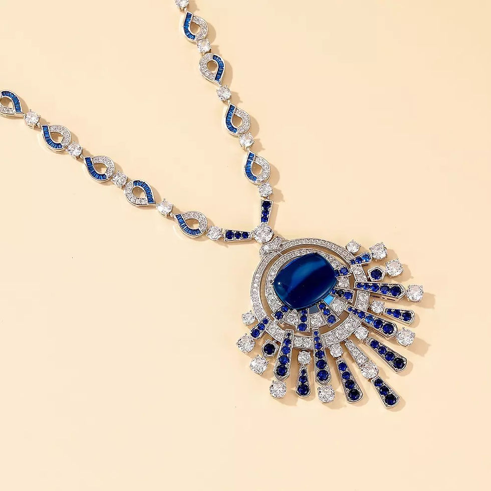 الصورة المصغرة: طقم قلادة طويلة + أقراط حجر أزرق