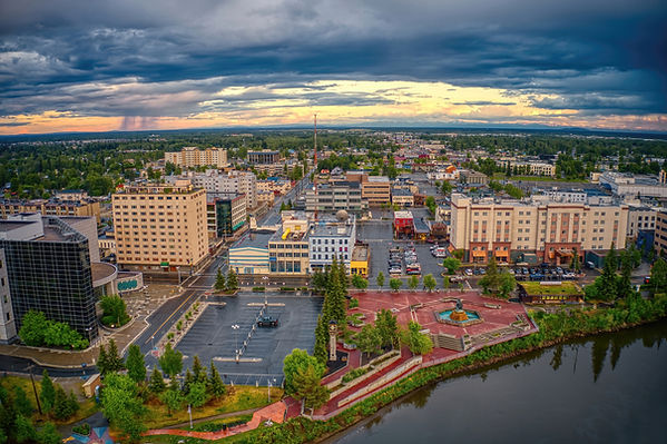 Aerial View of Downtown Fairbanks, Alaska during a stormy Summer Sunset.jpg