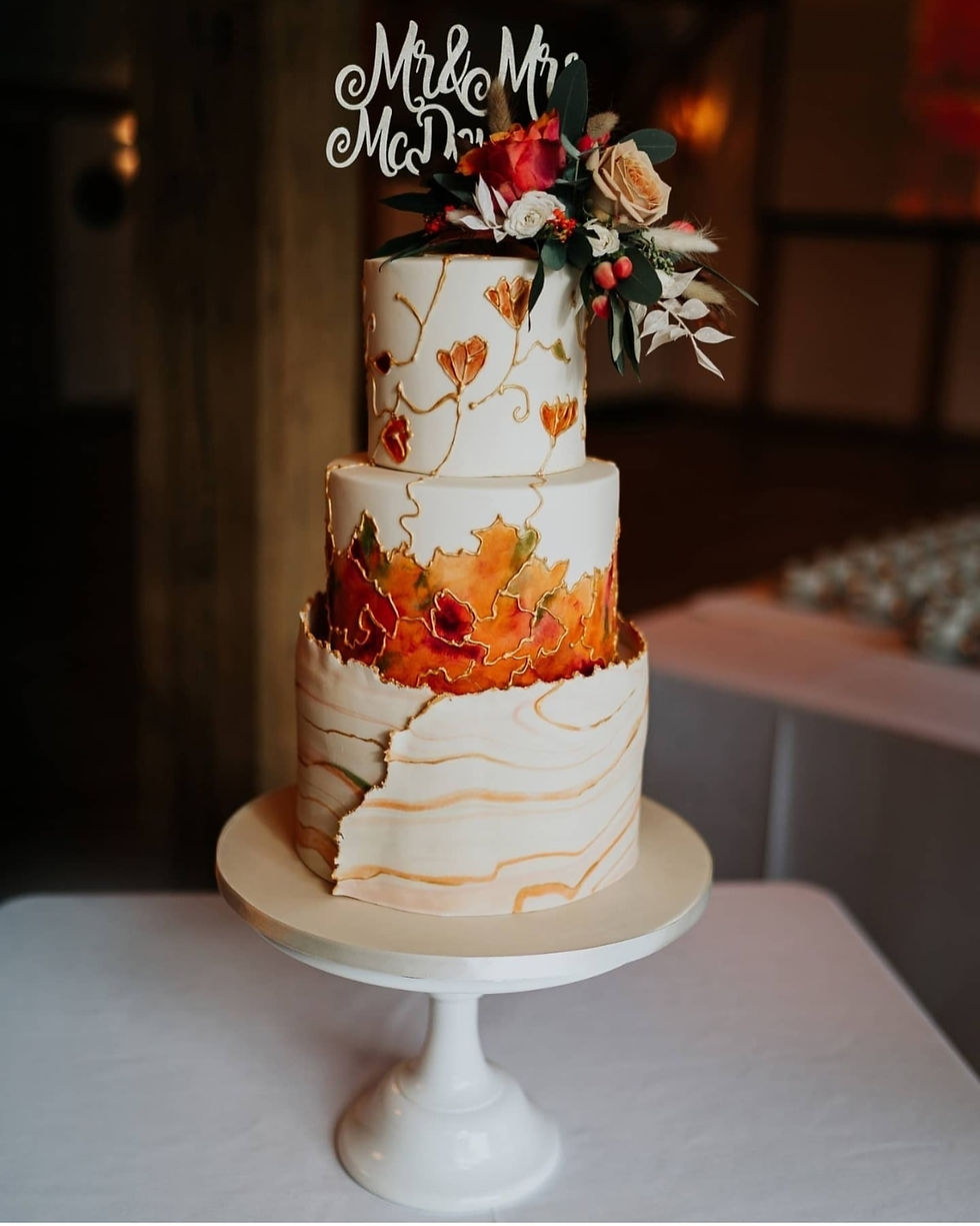 Three tier fully iced in Autumnal colours