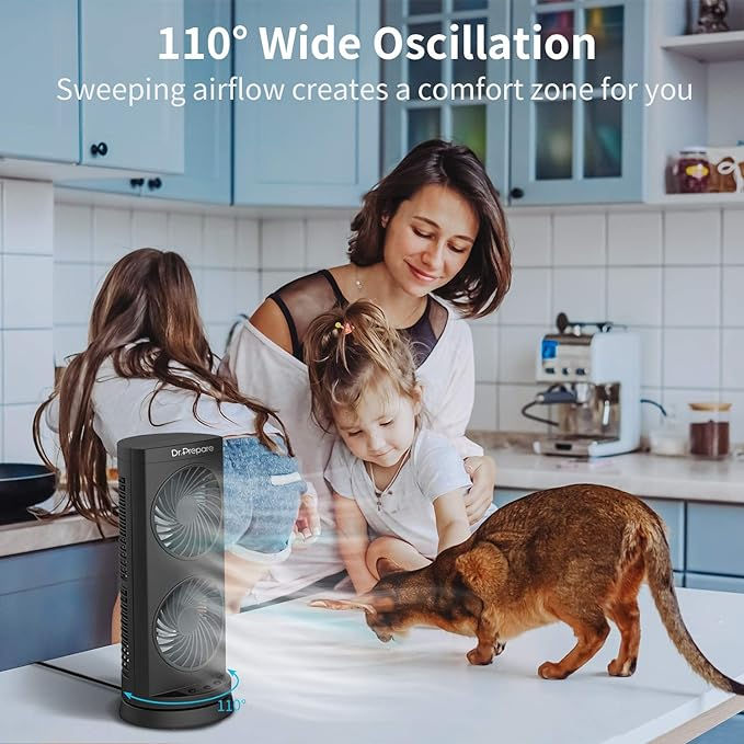 Thumbnail: Dr. Prepare Tower Fan Oscillating Fan, Portable Desk Fan with 3-Speed Options