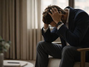 Man experiencing stress and performance anxiety related to intimacy issues and erectile difficulties