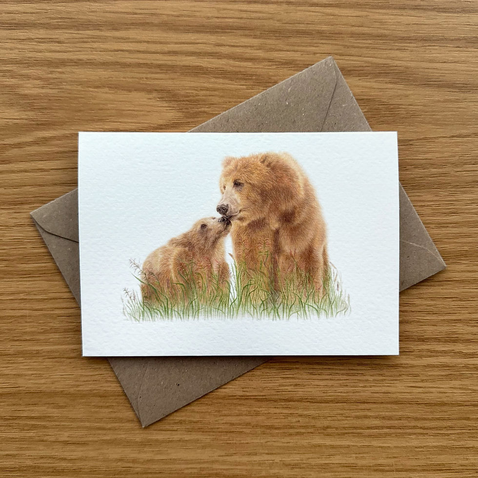 A Bear Mother and Cub greeting card, displayed on a Kraft brown envelope