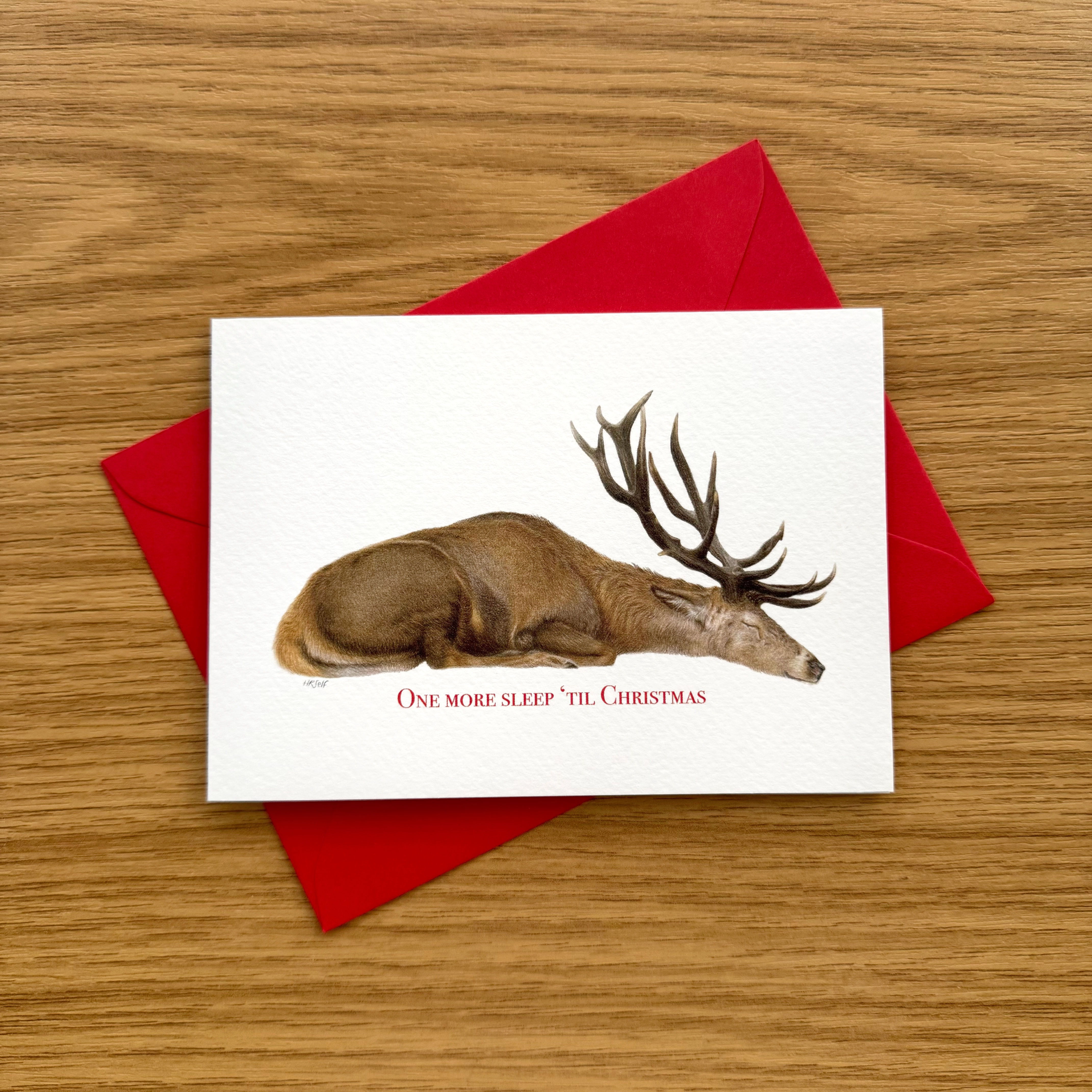 A Stag Christmas greeting card, on a red envelope