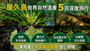 屋久島世界遺產5日深度之旅|世界遺產屋久杉・白谷雲水峽・指宿砂浴溫泉深度旅遊(專車+中文導覽)