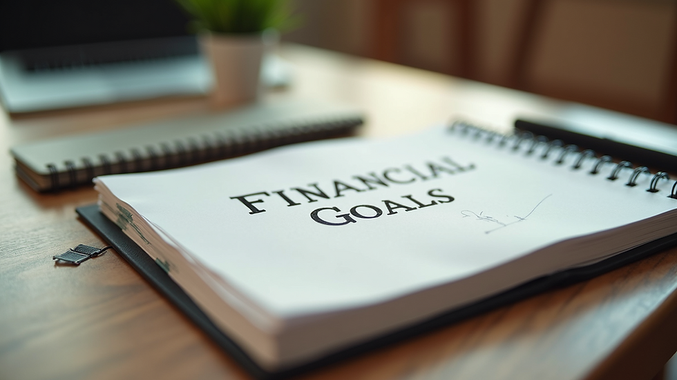 eye-level view of a diary with financial goals written on it