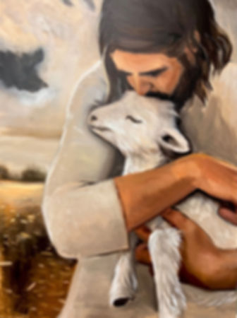 “Jesus Kissing Lamb in Field” | Original Acrylic Painting, 30”x40”
