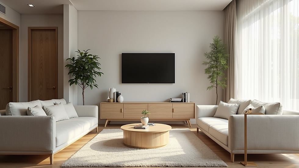 High angle view of a clean and spacious living room