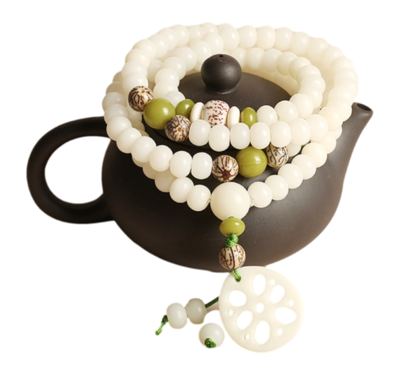 Flower Design 108 Natural White Bodhi Root Beads Necklace/Bracelet