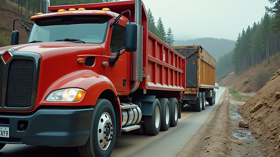 High angle view of a dumpster rental truck delivering a container to a construction site
