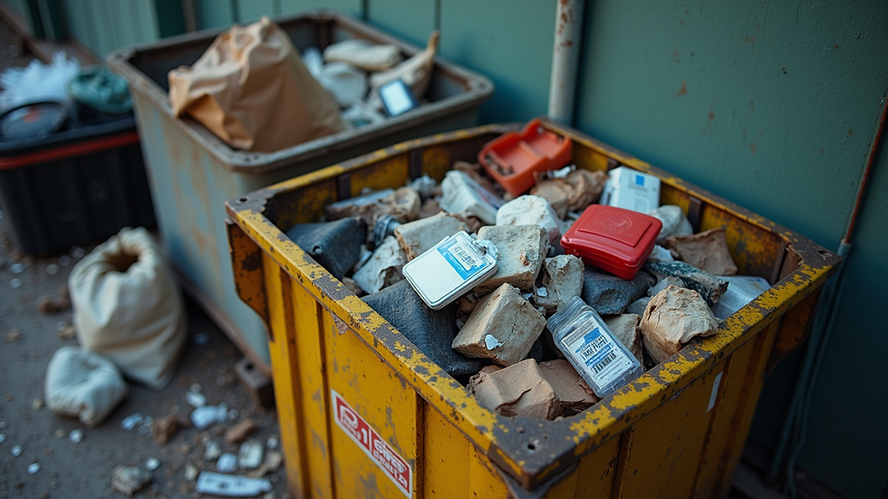 High angle view of commercial dumpster filled with sorted waste