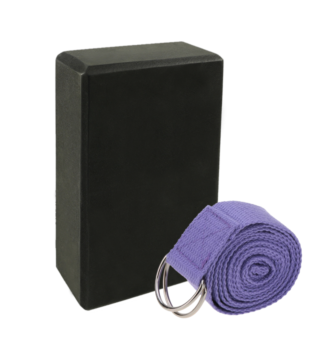 Black Yoga Block and Lavender Yoga Strap