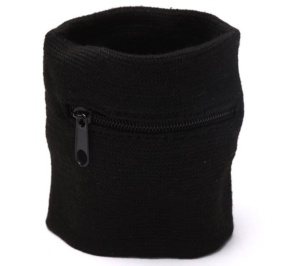 Miniature : Zipper Wrist Wallet - Sweat band for Keys, ID, Cards, Cash -Black