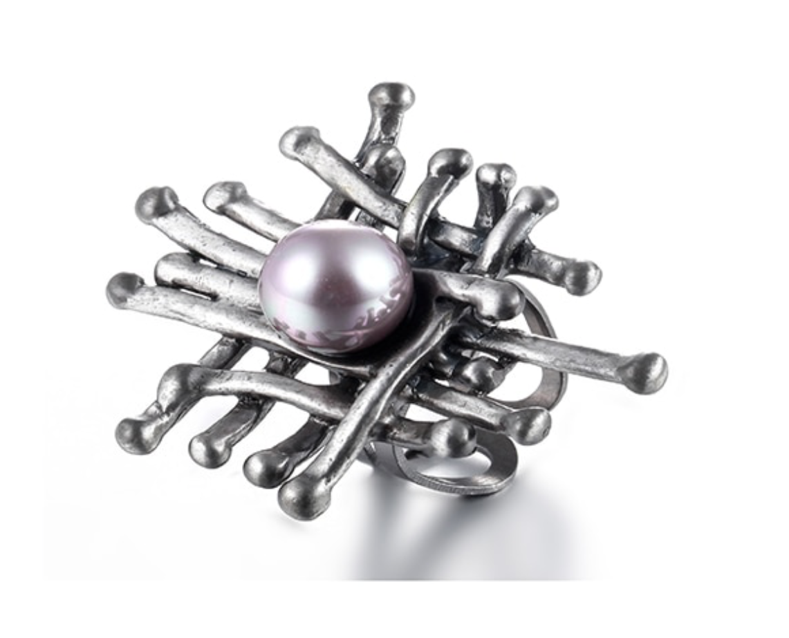 Vintage Resizable Ring with Pink Pearl