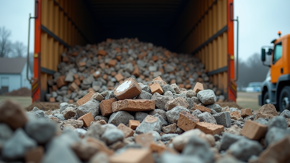 Close-up view of construction debris being loaded into a commercial junk removal truck