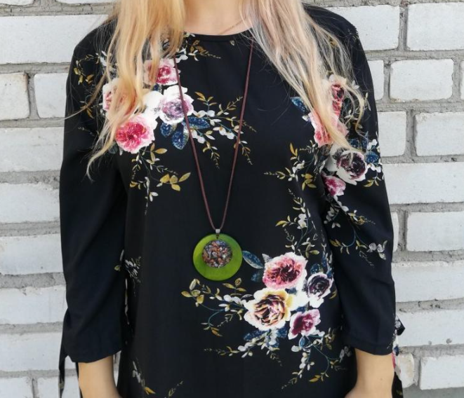 Thumbnail: Vintage Statement Jewelry Necklace Wood Pendant Green