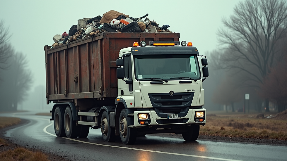 Close-up view of a commercial truck loaded with junk for removal