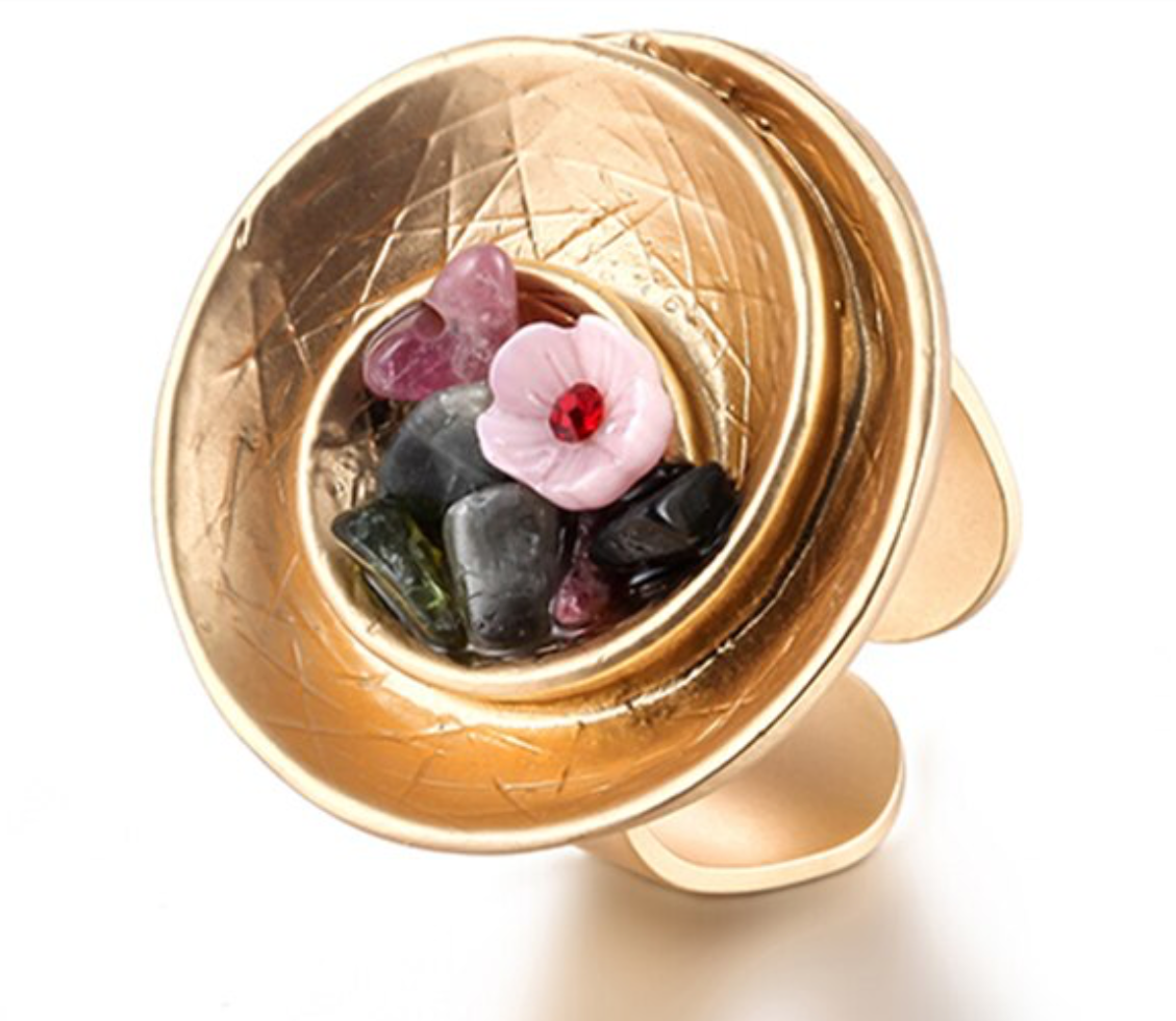 Adjustable Gold Tone Fashion Ring One Size