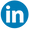 LinkedIn logo in blue circle with 'in' symbol on black background