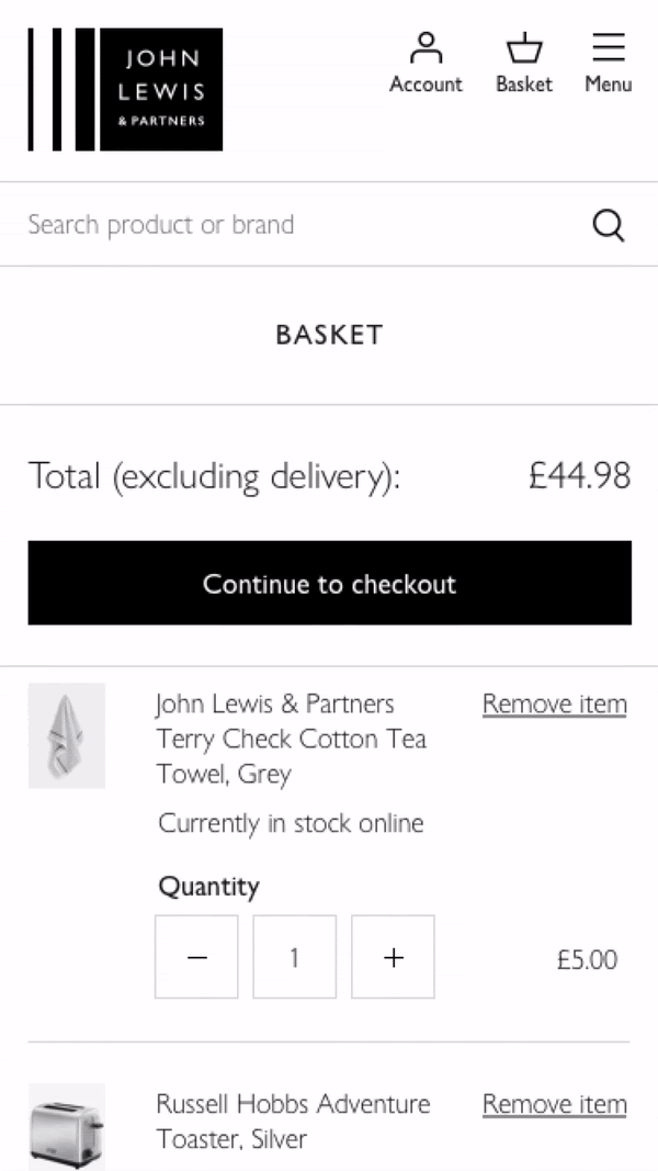 animation of a person scrolling a basket page on a mobile