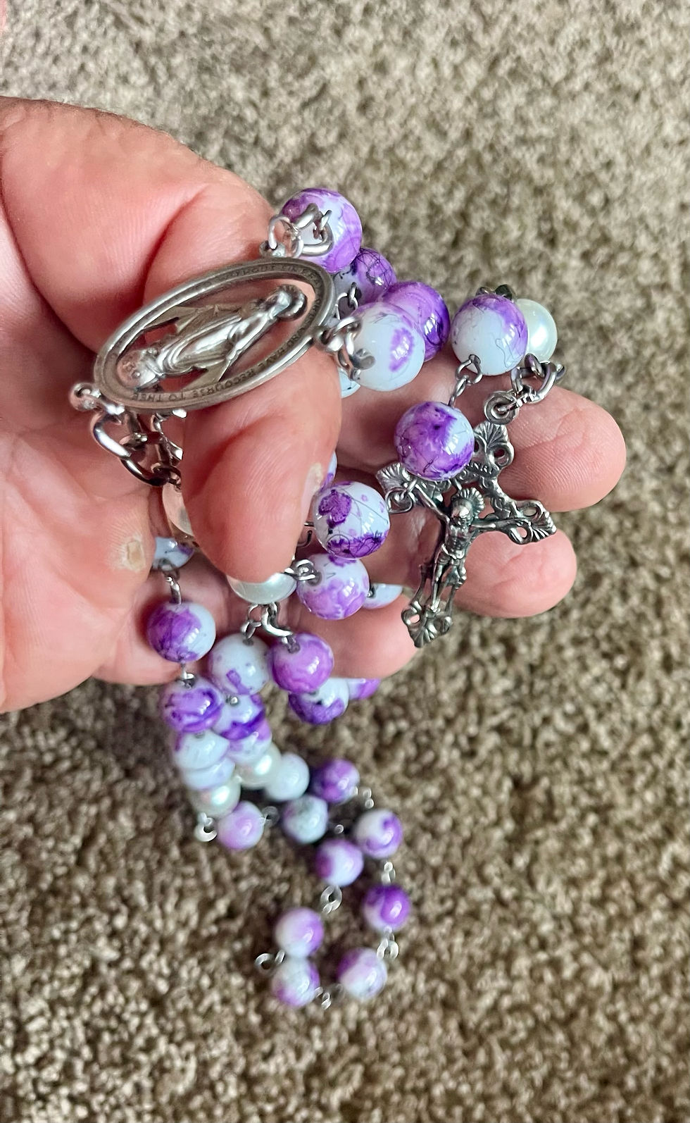 Thumbnail: 31 Inch 14mm Glass Beaded Purple Rosary