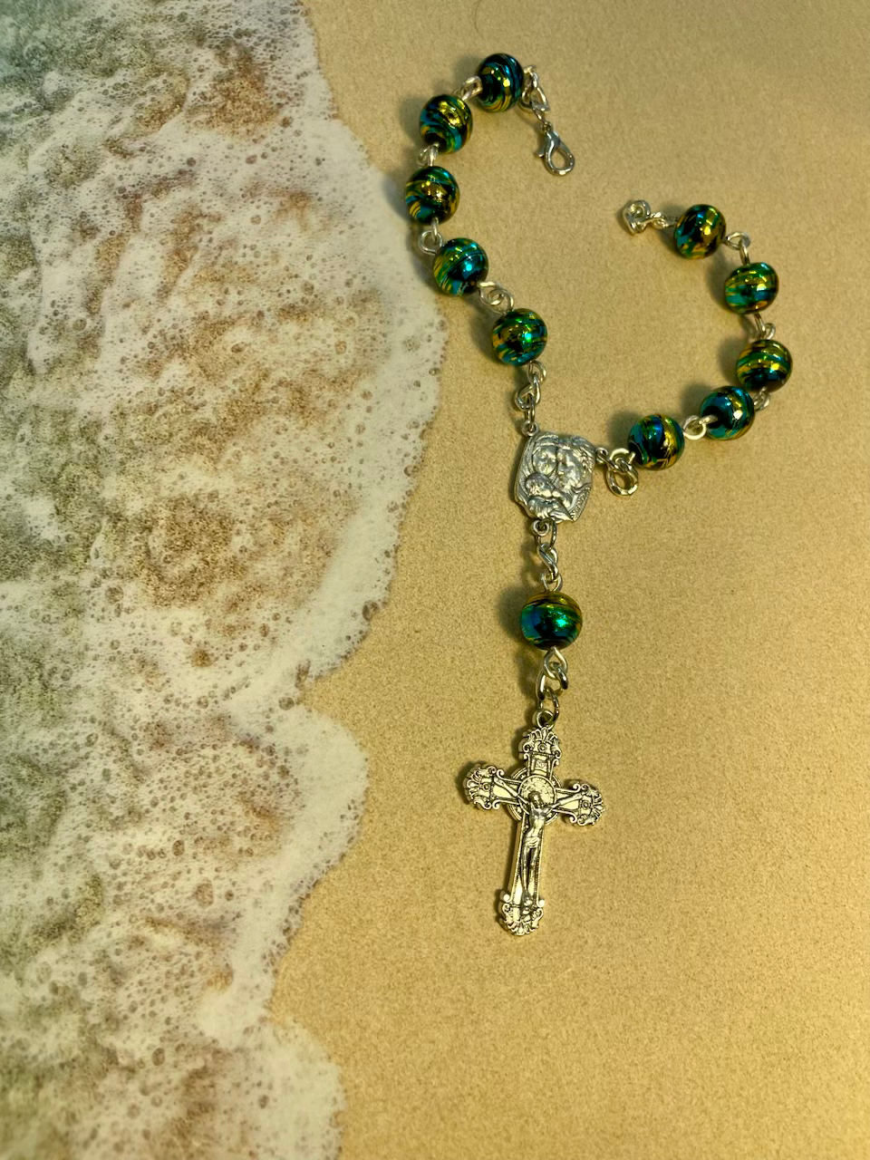Thumbnail: 9 Inch 12mm Multi-Colored Holy Family Auto Rosary