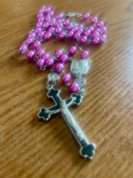 25 Inch 8mm Pink Pearl Beaded Rosary