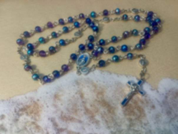 26 Inch 8mm Multi Blue Glass Beaded Rosary