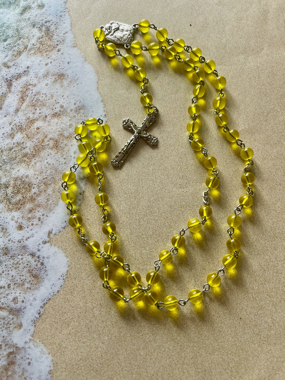 Thumbnail: 27 Inch 8mm Yellow Glass Beaded Rosary