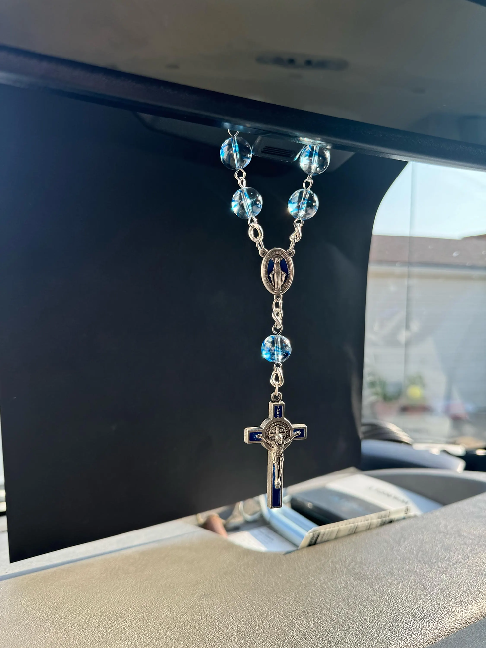 Thumbnail: 10 Inch 14mm Clear Blue Marble Auto Rosary (Clasp Included)