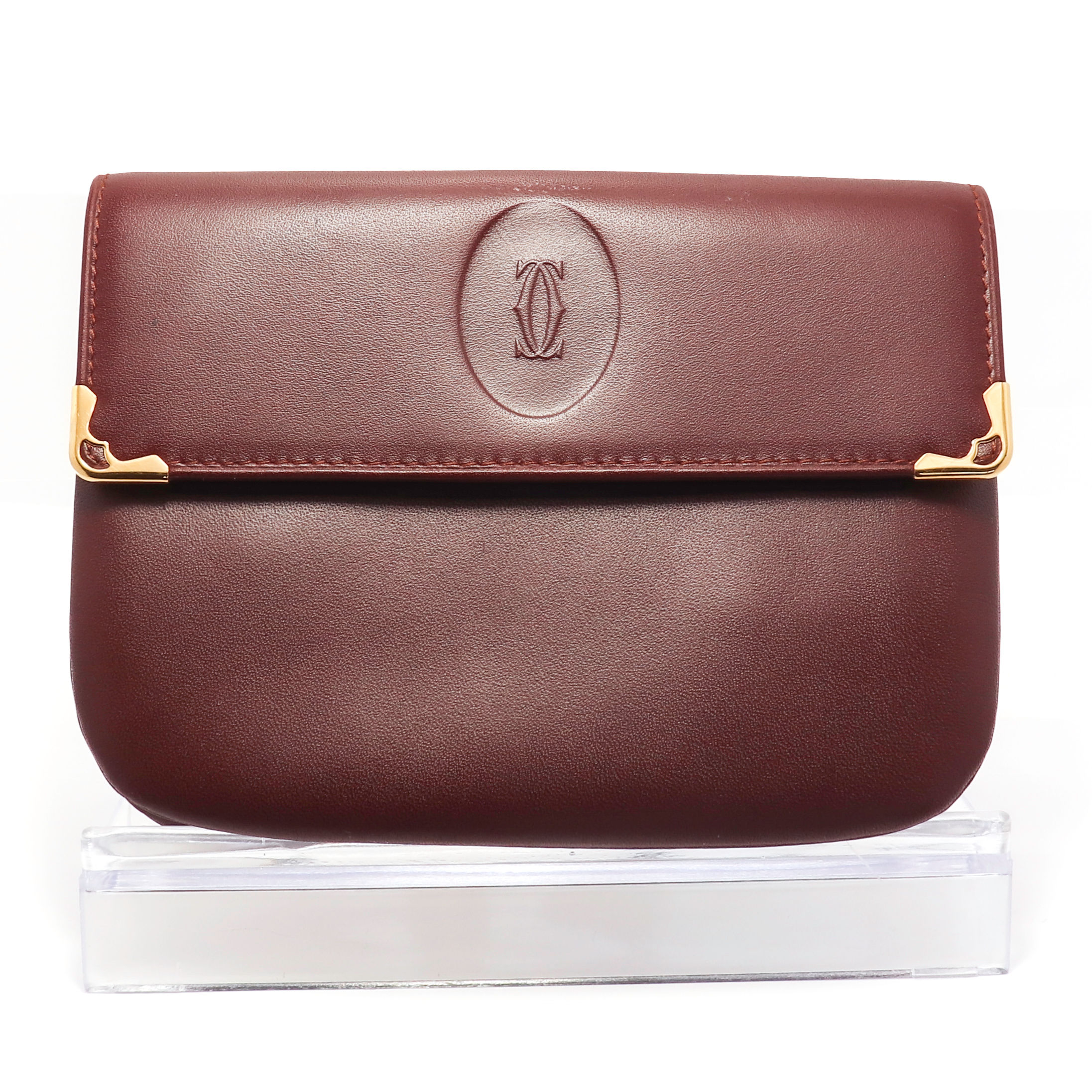 Cartier Paris Vintage Bordeaux Red Leather Wallet – Medium Envelope Coin & Card