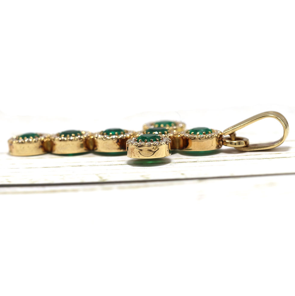 Thumbnail: Cross Pendant 18k Yellow Gold 7 Natural Emeralds and 98 Naturald Diamonds