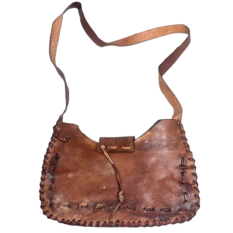 Thumbnail: Brown genuine leather shoulder bag sewn in waxed thread, handmade
