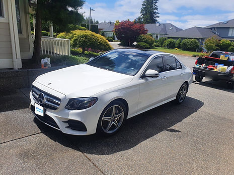 White Mercedes-Benz E-Class after a full detail in Bellingham