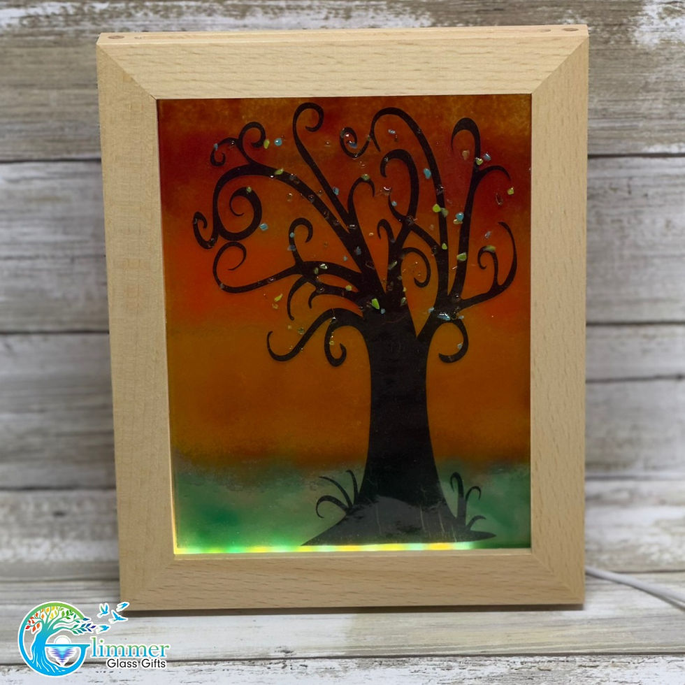 Thumbnail: Fused Glass Art in a LED lighted frame- Tree