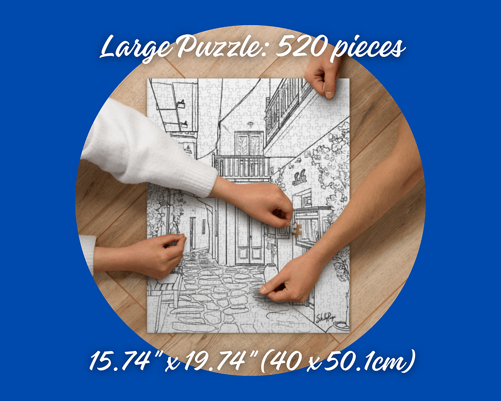 Thumbnail: Large 520 pieces Adult colring Puzzle black and white of Mykonos street in Greece Jigsaw Puzzle Color Your Own